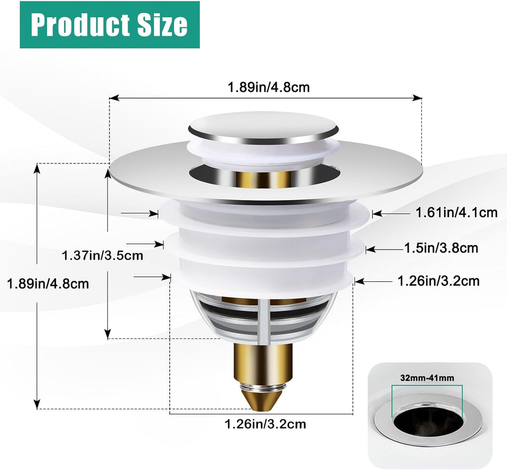 Diboniur Bonde de Lavabo, Bouchon Baignoire Universel Pop-Up avec 2 Joints pour Baignoire, Cuisine, lavabo (Orifice de vidange 32-41 mm)