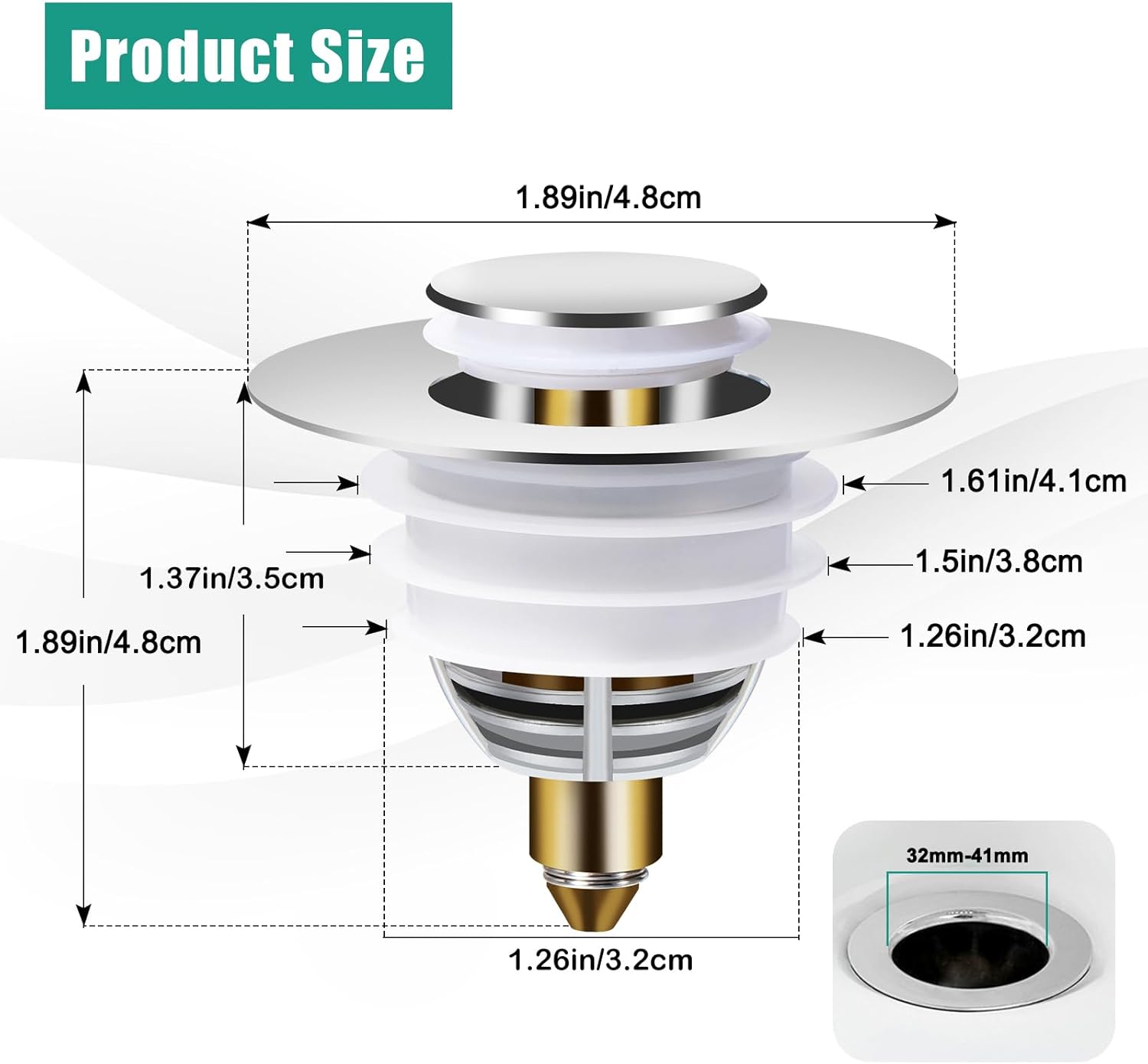 Diboniur Bonde de Lavabo, Bouchon Baignoire Universel Pop-Up avec 2 Joints pour Baignoire, Cuisine, lavabo (Orifice de vidange 32-41 mm)