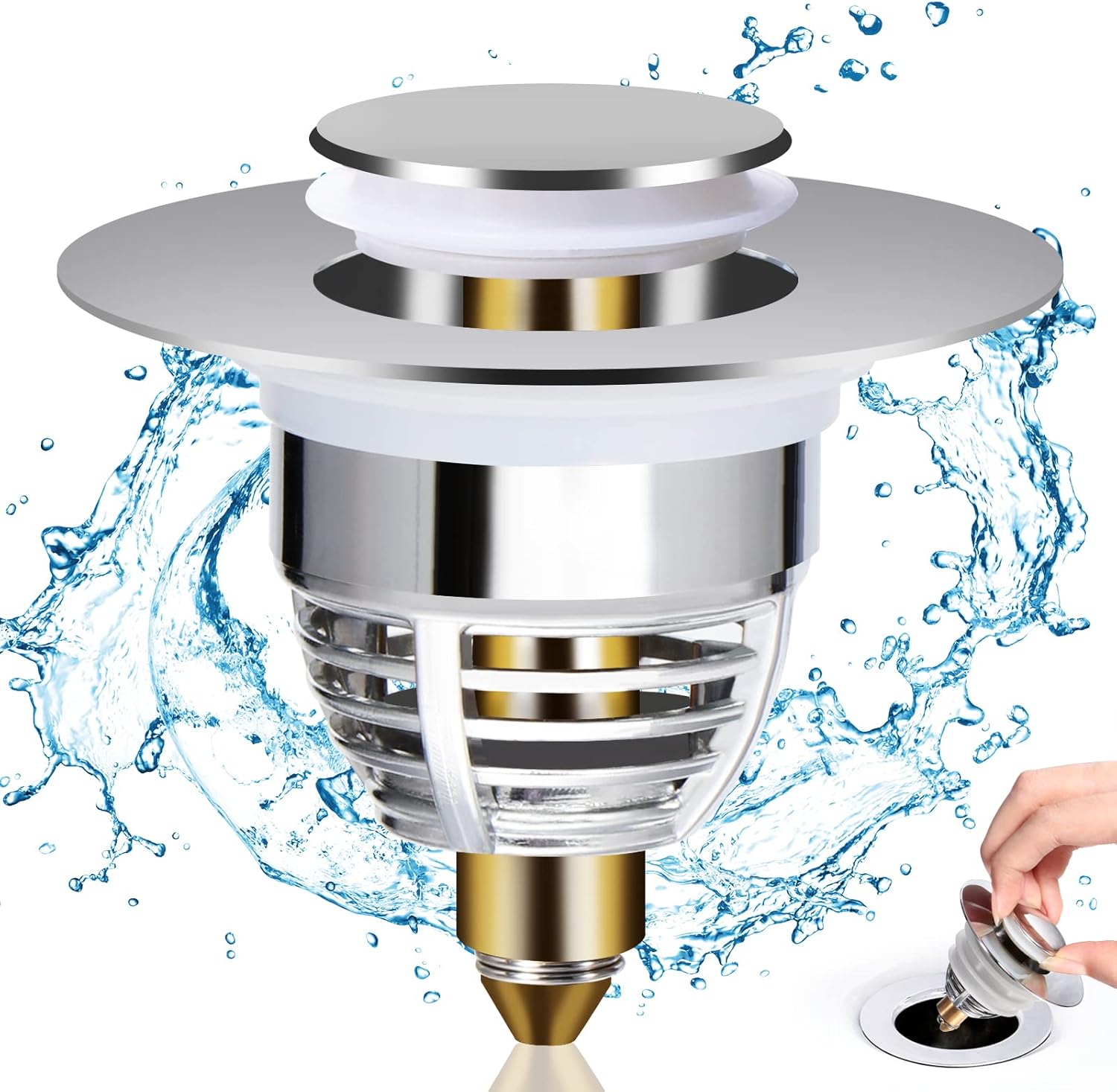 Diboniur Bonde de Lavabo, Bouchon Baignoire Universel Pop-Up avec 2 Joints pour Baignoire, Cuisine, lavabo (Orifice de vidange 32-41 mm)