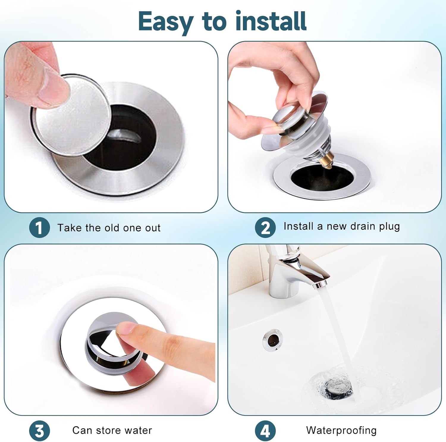 Diboniur Bonde de Lavabo, Bouchon Baignoire Universel Pop-Up avec 2 Joints pour Baignoire, Cuisine, lavabo (Orifice de vidange 32-41 mm)