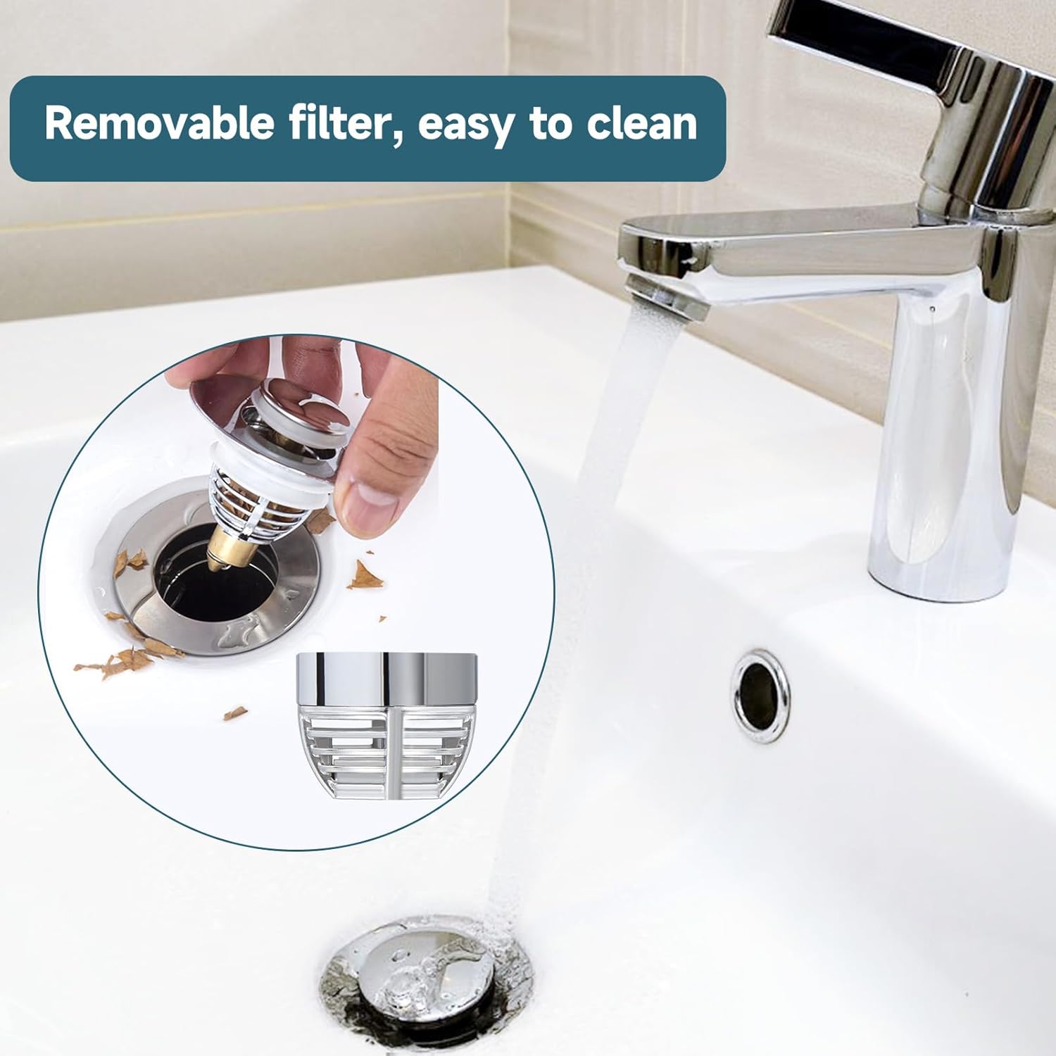 Diboniur Bonde de Lavabo, Bouchon Baignoire Universel Pop-Up avec 2 Joints pour Baignoire, Cuisine, lavabo (Orifice de vidange 32-41 mm)
